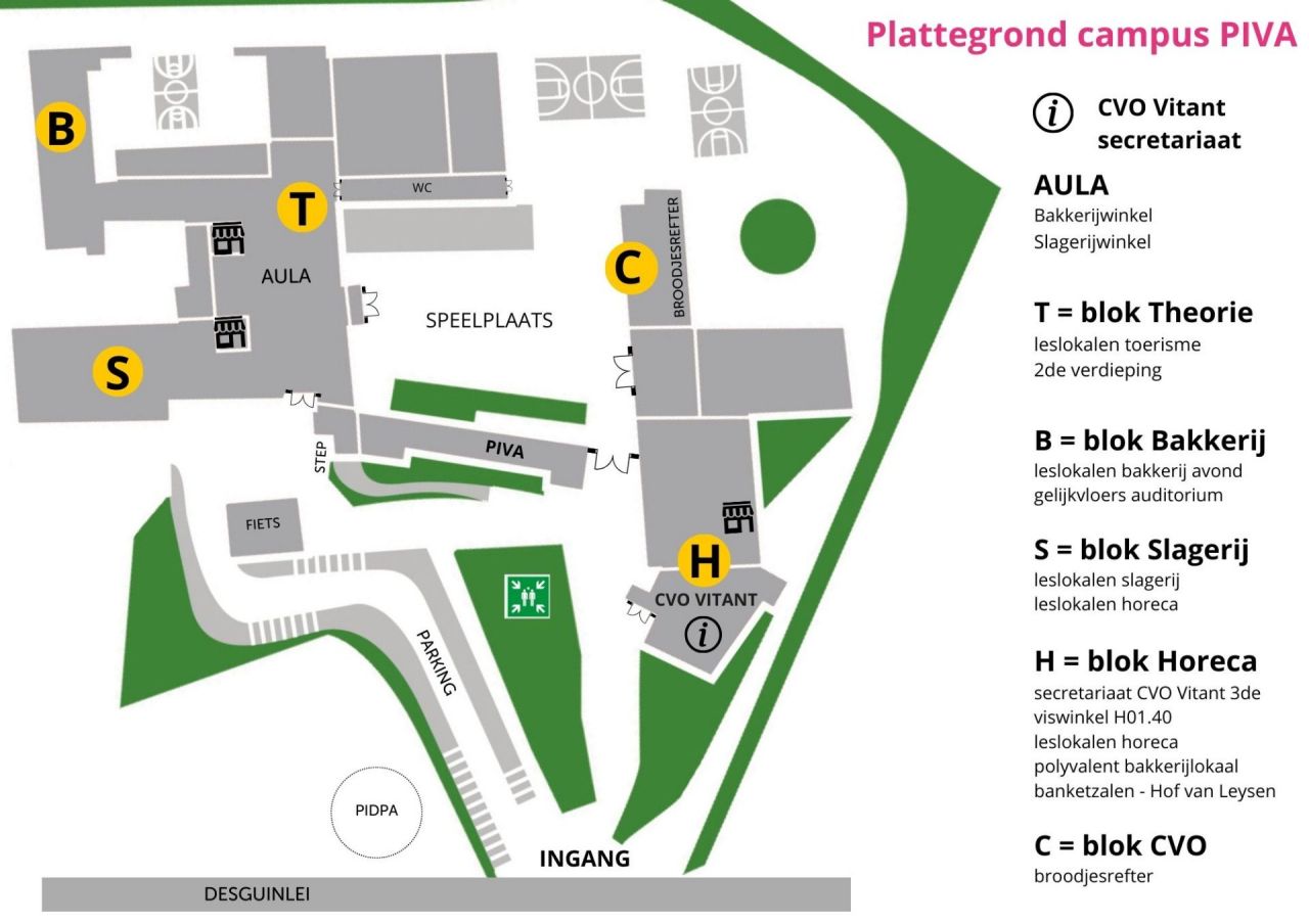 Plattegrond Campus PIVA lokalen CVO Vitant